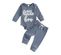 Little Brother - Tuta da neonato con ricamo, a costine, pantaloni da jogging, 2 pezzi, per autunno e inverno, benvenuto a casa, annuncio del bambino 3, 6, 9, 12 mesi, Blu, 3-6 Months