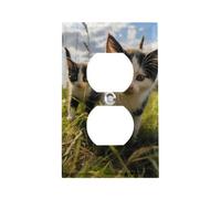 Little Cat on the Grass Outlet Cover, piastra da parete standard americana con viti, in acciaio inox resistente al calore e agli urti, copertura per presa duplex a 1 banda per decorazione domestica