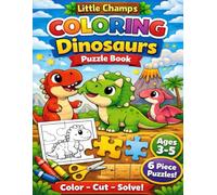 Little Champs Dinosaurs Coloring & Cut-Out Puzzle Activity Book: Ages 3-5 | 6-Piece DIY Coloring & Puzzle Activity Book