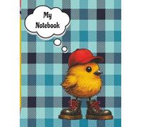 Little Chick In Big Boots School Notebook - 8x10 in - 150 Pages - Turquoise Blue Plaid