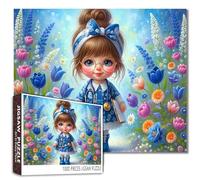 Little Cute Girl Jigsaw Puzzle, Puzzle divertente da 1000 pezzi per adulti con stetoscopio, vestito blu e giardino primaverile, puzzle colorati fai da te 68 x 50 cm decorazione per la casa regalo