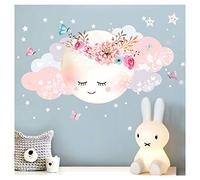Little Deco - Adesivo da parete per cameretta dei bambini, motivo: luna e nuvole, colore bianco/rosa, XL, 100 x 51 cm (larghezza x altezza), per bambine, decorazione per cameretta, DL246-1-XL