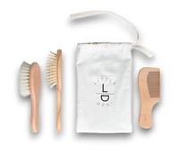 Little Dedi Premium - Set di spazzole per capelli in 100% legno di faggio, con setole naturali di capra e bambù, in un sacchetto di cotone, cura delicata per le ciocche delicate del tuo bambino