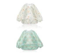 Little Dimsum Bavaglini Baby con Maniche,Bavaglino Impermeabile Lavabile a Maniche, Set per Bambini con Grande Tasca (6-36 Mesi) - Confezione da 2(tartaruga/sole)