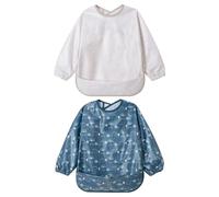 Little Dimsum Bavaglini Manica Lunga Bavaglini con Maniche Impermeabile 2 Pezzi Unisex per Bambini Piccoli Da 6 mesi a 3 anni bambino(leaf)
