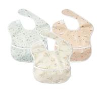 Little Dimsum Bavaglini Neonato Impermeabili con Tasca，Set di 3 Bavaglino Impermeabile per Alimentazione,Regolabile e Facile da Lavare per 6-36 Mesi(Coniglio&Foglie&Alpaca)