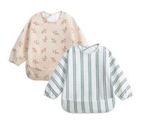 Little Dimsum Bavaglino a Maniche Lunga per Neonati Alimentazione Impermeabile All' acqua Camicetta Grembiule（foglie）