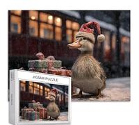 Little Duck Indossare Cappello di Babbo Natale 1000 Pezzi Puzzle per Adulti Stazione Ferroviaria Sfondo Art Puzzle Sfidante Giochi di attività familiari Colorati Fai da te Puzzle per la Decorazione