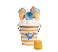 Little Dutch Ocean Dreams - Set di 14 secchi con giocattoli di sabbia, 18 mesi, 4 sacchetti per gelato, 1 porzionatore per gelato, 7 stampi per sabbia, 1 colino, 1 secchio