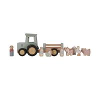 Little Dutch Trattore con rimorchio con animali e personaggio giocattolo in legno per bambini, verde, Little Farm