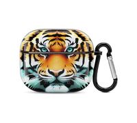 Little Fat Tiger Head - Custodia per auricolari Bluetooth a forma di testa di tigre, protezione completa, antiurto, custodia rigida, supporto ricarica wireless con portachiavi, regalo personalizzato