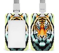 Little Fat Tiger Head - Porta badge trasparente con cordino staccabile, custodia verticale in plastica rigida per proteggere carte d'identità e carte di credito per ufficio e fabbrica