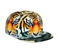 Little Fat Tiger Head Printed Flat Brim Dad hat, adatto sia per uomini che per donne, escursioni all'aperto e pesca, cappello di protezione solare nero