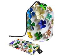 Little Four Leaf Clover - Trousse da viaggio per cosmetici, da donna, pieghevole, con coulisse, da viaggio, borsa da toilette portatile, Piccolo Quadrifoglio, 9.9x6.9in/25.2x17.6cm;6x3.5in/15.2x8.8cm,