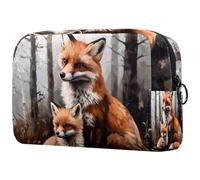 Little Fox Cub and Mother - Trousse da viaggio per cosmetici, da donna, grande, con cerniera, Multi, 18.5x7.5x13cm/7.3x3x5.1in, Beauty case