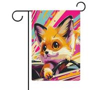 Little Fox in The Car Garden Flag Double Face Outdoor Yard Bandiere Benvenuto Vacanze Stagionali Bandiera Bandiera per Feste Vacanze Esterni Portico Decorazione per la Casa 31 x 47 cm
