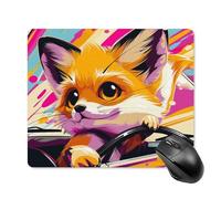 Little Fox in The Car - Tappetino per mouse da scrivania con base in gomma antiscivolo, tappetino per mouse quadrato, per laptop, ufficio, accessori da scrivania, idea regalo, 18 x 22 cm