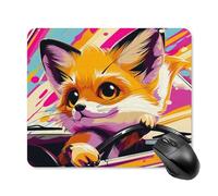 Little Fox in The Car - Tappetino per mouse da scrivania con base in gomma antiscivolo, tappetino per mouse quadrato, per laptop, ufficio, accessori da scrivania, idea regalo, 25 x 30 cm