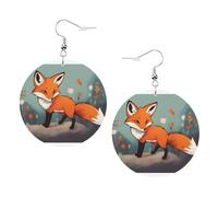 Little Fox - Orecchini rotondi in pelle PVC stampata su entrambi i lati, con ganci placcati in argento 925, taglia unica, argento Sterling, One Size, Argento sterling, Pietra d'oro