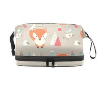 Little Fox - Trousse per cosmetici a doppio strato, con motivo "circondato da fiori", per donne e ragazze, trousse da viaggio per trucchi, con scomparto per pennelli, Multi, 27x15x14 cm/10.6x5.9x5.5