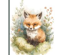 Little Fox Watercolor Notebook - Cute Animal Writing Journal for Kids | 7.5 x 9.25 Wide Ruled | 120 Pages