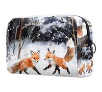 Little Foxes on Snow - Trousse per cosmetici, da donna, per articoli da toeletta da viaggio, grande, pratica borsa organizer con cerniera, Multi, 18.5x7.5x13cm/7.3x3x5.1in, Beauty case
