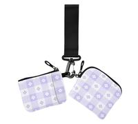 Little Fresh Bloom - Portafogli da donna a quadri viola per biglietti da visita, piccoli porta carte d'identità portatili, con tasca portamonete con cerniera, per donne, confezione da 2