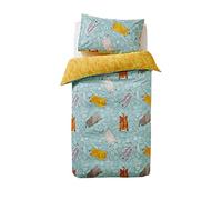 little furn. Selvatiche Amici Copripiumino e Federa Set, Cotone, Teal, Bambino Piccolo