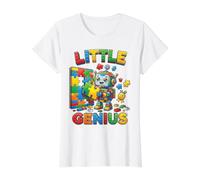 Little Genius Robot Puzzle Builder Design per Bambini Maglietta con Stampa Grafica Economica, Donna, Bianco, S