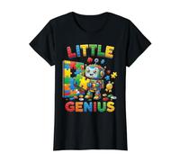 Little Genius Robot Puzzle Builder Design per Bambini Maglietta con Stampa Grafica Economica, Donna, Nero, S