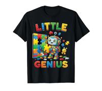 Little Genius Robot Puzzle Builder Design per Bambini Maglietta con Stampa Grafica Economica, Uomo, Nero, L