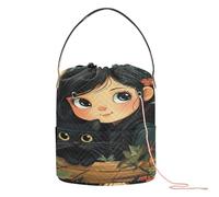 Little Girl and Her Black Cat Filati Storage Knitting Bags Totes con fori Borsa da viaggio per Crochet Holder Crochet Accessorio