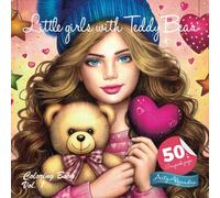 Little girls with Teddy Bear Grayscale Coloring Book