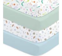 Little Grape Land Lenzuolo con angoli elasticizzati per culla, 60 x 120 cm, 4 pezzi, motivo: mondo/conchiglia/blu/verde