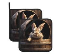 Little Grey Rabbit in un barile di legno stampato quadrato resistente al calore (set di due) 20,3 x 20,3 cm: tessuti di qualità, anti-scottatura e facile da pulire