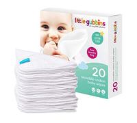 Little Gubbins - 20 salviette in spugna di cotone per bambini, riutilizzabili, morbide, bianche, ideali per sederi, mani e viso, 100% naturali e senza plastica, 20 pezzi