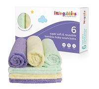 Little Gubbins - Set di 6 panni in bambù, super morbidi, riutilizzabili, per mani, viso e fiocchi, da usare come asciugamano, flanella o mussola, naturalmente antibatterici, ottimo regalo