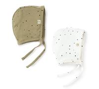 LITTLE GUSTO Cuffia per neonati in cotone biologico, con paraorecchie, 0-12 mesi, confezione da 2, Bianco, cachi, 6 mesi