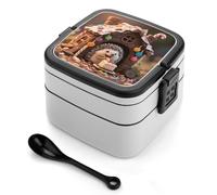 Little Hedgehog in The Candy House Bento Box 1000ml Contenitore per il pranzo a prova di perdite con divisori e cucchiaio rimovibili - Lunch Box impilabile in PP senza BPA per lavoro, ufficio, picni