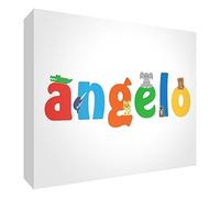 Little Helper LHV-ANGELO-A5BLK-15IT Pannello Decorativo Neonato/Battesimo Idea Regalo, Disegno Personalizzabile con Nome da Ragazzi Angelo, Multicolore, 14.8 x 21 x 2 cm