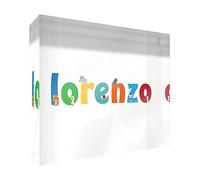 Little Helper Souvenir decorativo in acrilico trasparente lucido come Diamante Stile Illustrativo colorato con il nome di Giovane Ragazzo Lorenzo 7,4 x 10,5 x 2 cm piccolo