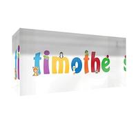 Little Helper Souvenir decorativo in acrilico trasparente lucido come Diamante Stile Illustrativo colorato con il nome di Giovane Ragazzo Timothe 5 x 21 x 2 cm grande