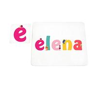 Little Helper Tovaglietta con Coaster stile illustrativo colorato con il nome di Giovane Ragazza Elena