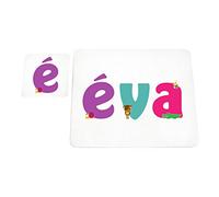 Little Helper Tovaglietta con Coaster stile illustrativo colorato con il nome di Giovane Ragazza éva