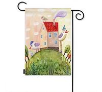 Little House With Birds Welcome Garden Flag,Cartone Animato Uccelli Birdhouse Alberi Foresta Foglia Floreale Fattoria Giardino Bandiere 12x18 Pollici Bandiera Cortile Banner Portico Bandiere Per Pat