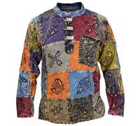 Little Kathmandu - Giacca patchwork hippie con stampa simboli, da uomo Stonewashed X-Large