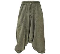 Little Kathmandu - Pantaloni ampi da uomo in cotone, tipo harem, con cavallo largo Green Hemp S/M