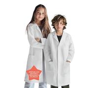 Little Kittel Camice Bianco Laboratorio per Bambini, Bottoni Automatici di Sicurezza, Tessuto di Grado Industriale Lavabile, 3 Tasche, per Laboratorio Scolastico e Piccoli Scienziati, 6-14 Anni