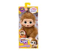 Little Live Pets Baby Monkey Minis - Pepi Peach. Giocattolo interattivo per animali domestici. Più di 20 suoni e reazioni. Morbida pelliccia marrone, altezza 18,8 cm. Super realistico. Nutrire