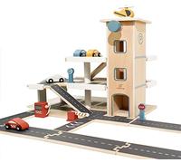 Little Log Parcheggio in Legno Auto Garage Con Accessori, Ascensore, Elicottero (70 x 50 x 36,5 cm)